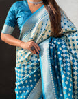 Blue Soft Banarasi Silk Zari Woven Geometrical 3D Saree