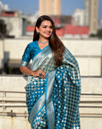 Blue Soft Banarasi Silk Zari Woven Geometrical 3D Saree