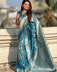 Blue Soft Banarasi Silk Zari Woven Geometrical 3D Saree