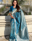 Blue Soft Banarasi Silk Zari Woven Geometrical 3D Saree