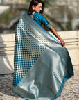 Blue Soft Banarasi Silk Zari Woven Geometrical 3D Saree