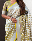 Mehendi Green Soft Banarasi Silk Zari Woven Geometrical 3D Saree