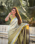 Mehendi Green Soft Banarasi Silk Zari Woven Geometrical 3D Saree