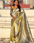 Mehendi Green Soft Banarasi Silk Zari Woven Geometrical 3D Saree