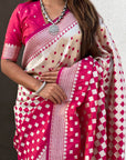 Magenta Soft Banarasi Silk Zari Woven Geometrical 3D Saree