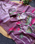 Lavender Premium Soft Ikkat Cotton with Pichwai Pattern Saree