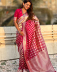 Magenta Soft Banarasi Silk Zari Woven Geometrical 3D Saree