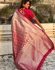 Magenta Soft Banarasi Silk Zari Woven Geometrical 3D Saree