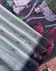 Sky Blue Premium Soft Ikkat Cotton with Pichwai Pattern Saree
