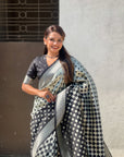Black Soft Banarasi Silk Zari Woven Geometrical 3D Saree