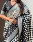 Black Soft Banarasi Silk Zari Woven Geometrical 3D Saree