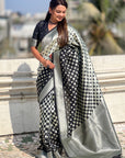 Black Soft Banarasi Silk Zari Woven Geometrical 3D Saree