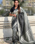 Black Soft Banarasi Silk Zari Woven Geometrical 3D Saree