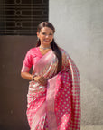 Baby Pink Soft Banarasi Silk Zari Woven Geometrical 3D Saree