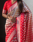 Red Soft Banarasi Silk Zari Woven Geometrical 3D Saree
