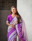 Purple Soft Banarasi Silk Zari Woven Geometrical 3D Saree