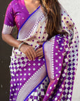 Purple Soft Banarasi Silk Zari Woven Geometrical 3D Saree