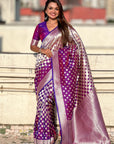 Purple Soft Banarasi Silk Zari Woven Geometrical 3D Saree