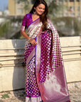 Purple Soft Banarasi Silk Zari Woven Geometrical 3D Saree