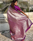 Purple Soft Banarasi Silk Zari Woven Geometrical 3D Saree