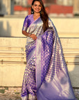 Lavender Soft Banarasi Silk Zari Woven Geometrical 3D Saree