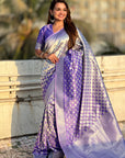 Lavender Soft Banarasi Silk Zari Woven Geometrical 3D Saree