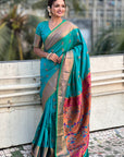 Aqua Blue Yeola Nath Paithani Silk Zari Woven Saree