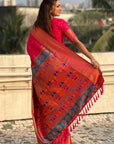 Pink Yeola Nath Paithani Silk Zari Woven Saree
