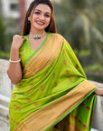 Parrot Green Yeola Nath Paithani Silk Zari Woven Saree
