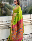 Parrot Green Yeola Nath Paithani Silk Zari Woven Saree