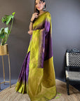 Dark Purple Soft Silk Contrast Zari Woven Floral Butta Saree