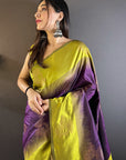 Dark Purple Soft Silk Contrast Zari Woven Floral Butta Saree