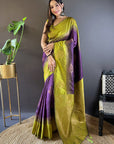Dark Purple Soft Silk Contrast Zari Woven Floral Butta Saree