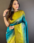 Blue Soft Silk Contrast Zari Woven Floral Butta Saree