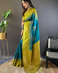 Blue Soft Silk Contrast Zari Woven Floral Butta Saree