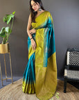 Blue Soft Silk Contrast Zari Woven Floral Butta Saree