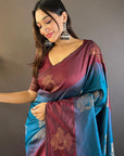 Rama Soft Silk Contrast Zari Woven Floral Butta Saree