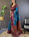 Rama Soft Silk Contrast Zari Woven Floral Butta Saree