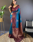 Rama Soft Silk Contrast Zari Woven Floral Butta Saree