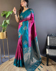 Pink Soft Silk Contrast Zari Woven Floral Butta Saree