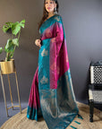 Pink Soft Silk Contrast Zari Woven Floral Butta Saree