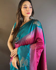 Pink Soft Silk Contrast Zari Woven Floral Butta Saree