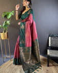 Coral Pink Soft Silk Contrast Zari Woven Floral Butta Saree