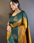 Gold Soft Silk Contrast Zari Woven Floral Butta Saree