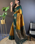 Gold Soft Silk Contrast Zari Woven Floral Butta Saree