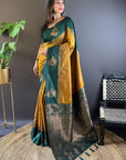 Gold Soft Silk Contrast Zari Woven Floral Butta Saree