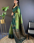Dusty Green Soft Silk Contrast Zari Woven Floral Butta Saree