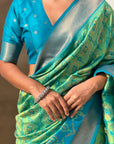 Pista Green Soft Silk Zari Woven Contrast Ikkat Patola Saree