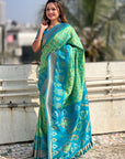 Pista Green Soft Silk Zari Woven Contrast Ikkat Patola Saree