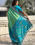 Pista Green Soft Silk Zari Woven Contrast Ikkat Patola Saree